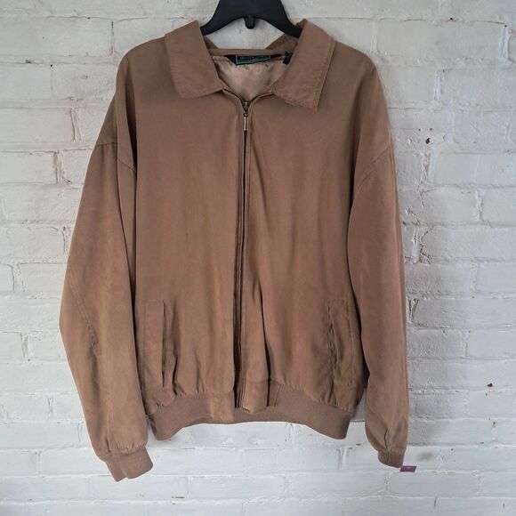 Other - Devon & Jones Sport Mens XL Brown Tan Faux Suede Zip Front Grandpa Bomber Jacket